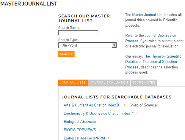 Master journal list